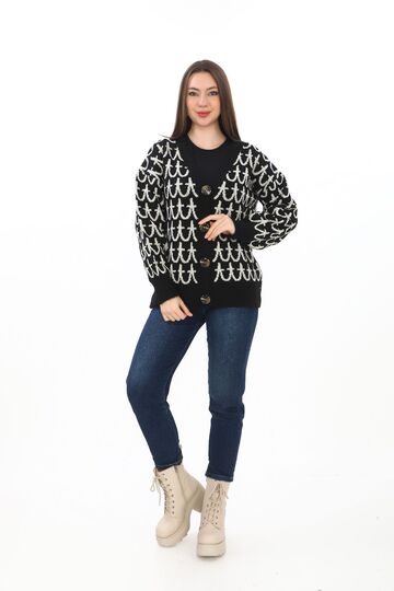 Oversize Örme Detaylı Düğmeli Triko Hırka