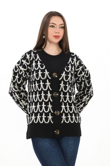 Oversize Örme Detaylı Düğmeli Triko Hırka