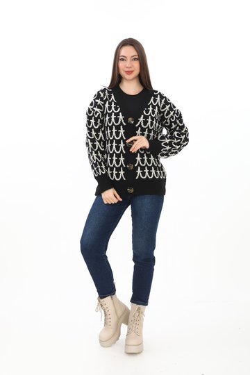 Oversize Örme Detaylı Düğmeli Triko Hırka