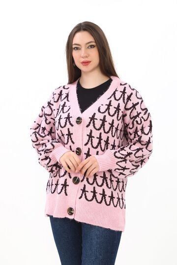 Oversize Örme Detaylı Düğmeli Triko Hırka