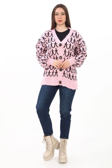 Oversize Örme Detaylı Düğmeli Triko Hırka