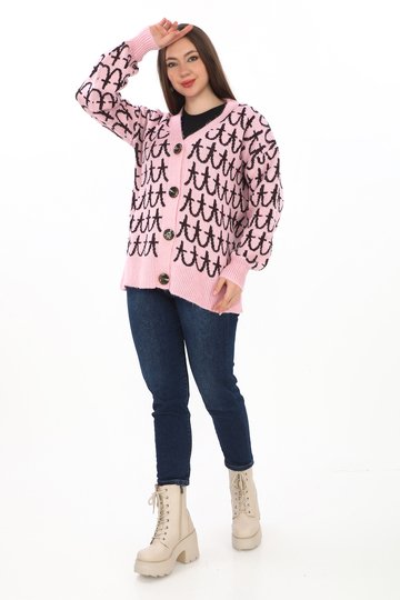 Oversize Örme Detaylı Düğmeli Triko Hırka