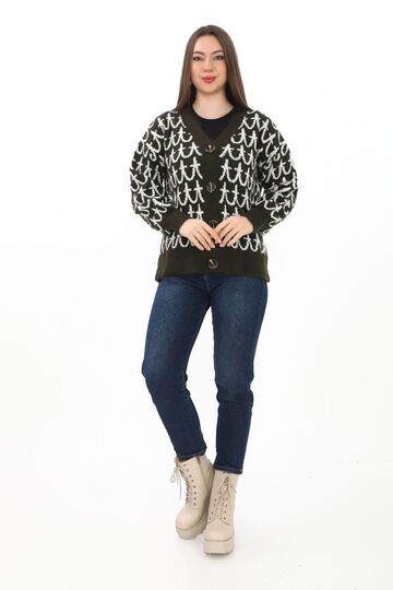 Oversize Örme Detaylı Düğmeli Triko Hırka