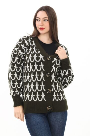 Oversize Örme Detaylı Düğmeli Triko Hırka