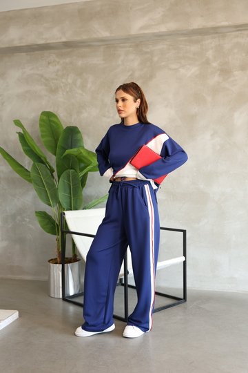 Garnili Biye Detaylı Oversize Geniş Paça Modal Kumaş Eşofman Takım