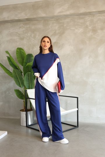 Garnili Biye Detaylı Oversize Geniş Paça Modal Kumaş Eşofman Takım