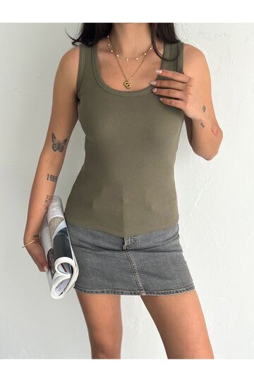 Halter Yaka Esnek Fitilli Kaşkorse Kumaş Atlet