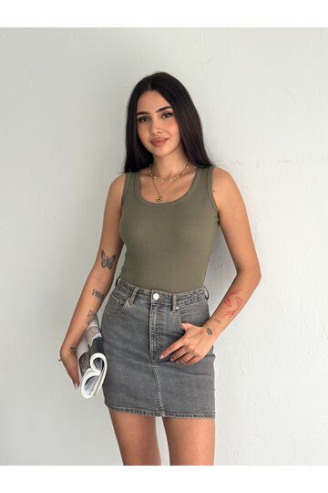 Halter Yaka Esnek Fitilli Kaşkorse Kumaş Atlet