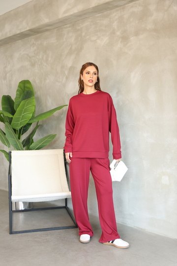 Oversize Bisiklet Yaka Geniş Paça Modal Kumaş Eşofman Takım