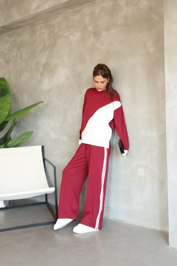 Garnili Biye Detaylı Oversize Geniş Paça Modal Kumaş Eşofman Takım