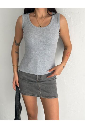 Halter Yaka Esnek Fitilli Kaşkorse Kumaş Atlet