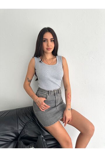 Halter Yaka Esnek Fitilli Kaşkorse Kumaş Atlet