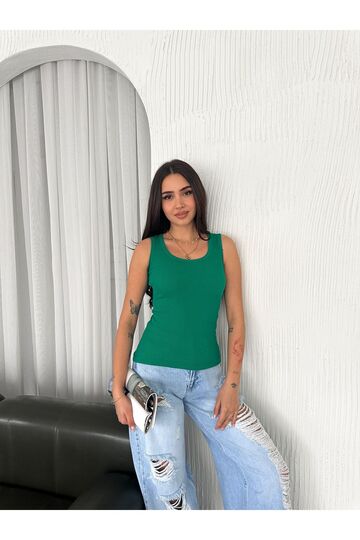 Halter Yaka Esnek Fitilli Kaşkorse Kumaş Atlet