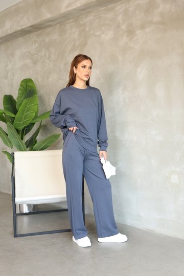 Oversize Bisiklet Yaka Geniş Paça Modal Kumaş Eşofman Takım