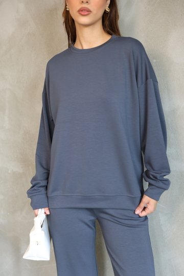 Oversize Bisiklet Yaka Geniş Paça Modal Kumaş Eşofman Takım