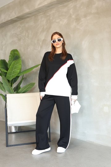 Garnili Biye Detaylı Oversize Geniş Paça Modal Kumaş Eşofman Takım