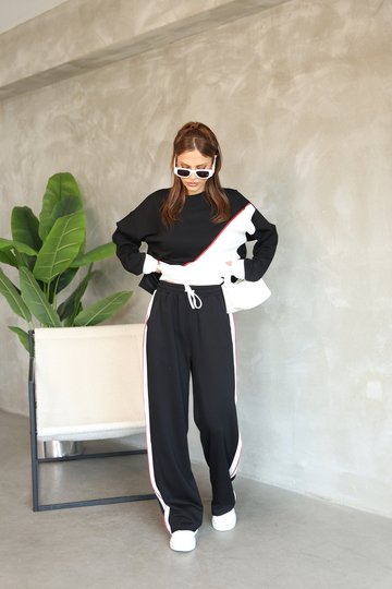 Garnili Biye Detaylı Oversize Geniş Paça Modal Kumaş Eşofman Takım