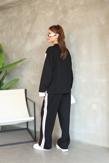 Garnili Biye Detaylı Oversize Geniş Paça Modal Kumaş Eşofman Takım