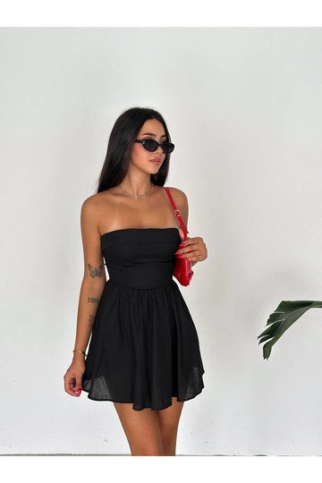 Pamuklu Keten Straplez Şortlu Elbise
