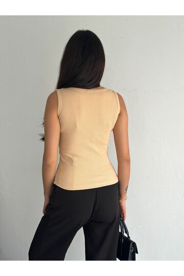 Halter Yaka Esnek Fitilli Kaşkorse Kumaş Atlet