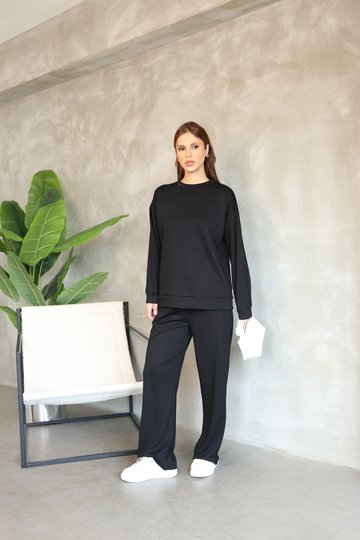 Oversize Bisiklet Yaka Geniş Paça Modal Kumaş Eşofman Takım