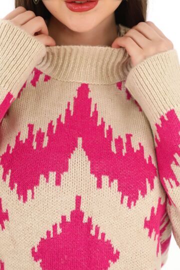 Oversize Örme Detaylı Balıkçı Yaka Yumuşak Triko Kazak