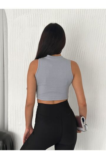 Crop Pamuklu Fitilli Esnek Halter Yaka Kaşkorse Kumaş Atlet