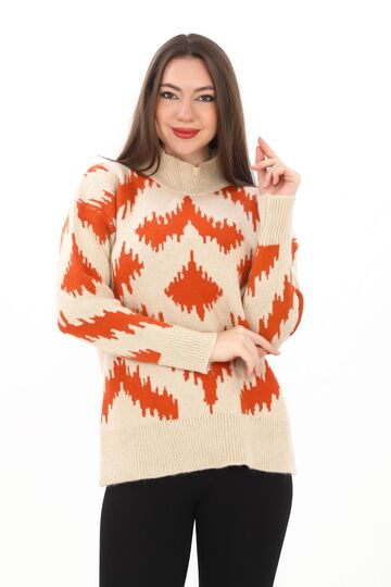 Oversize Örme Detaylı Balıkçı Yaka Yumuşak Triko Kazak
