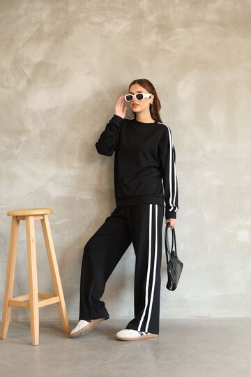 Şerit Detaylı Oversize Bol Paça Modal Kumaş Eşofman Takım