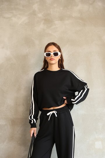 Şerit Detaylı Oversize Bol Paça Modal Kumaş Eşofman Takım