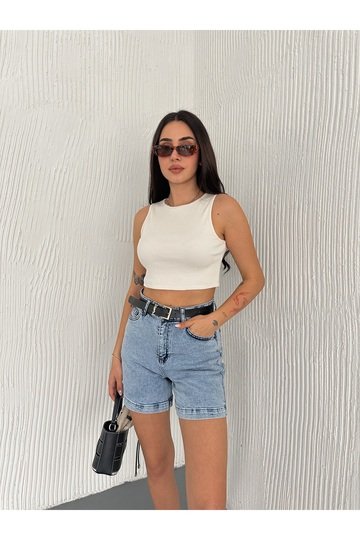 CROP PAMUKLU FİTİLLİ ESNEK HALTER YAKA KAŞKORSE KUMAŞ ATLET
