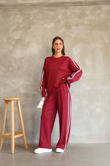 Şerit Detaylı Oversize Bol Paça Modal Kumaş Eşofman Takım