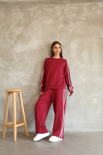 Şerit Detaylı Oversize Bol Paça Modal Kumaş Eşofman Takım