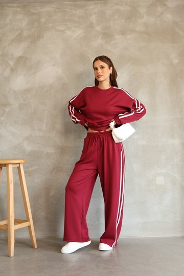 Şerit Detaylı Oversize Bol Paça Modal Kumaş Eşofman Takım