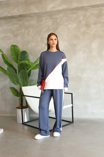 Garnili Biye Detaylı Oversize Geniş Paça Modal Kumaş Eşofman Takım