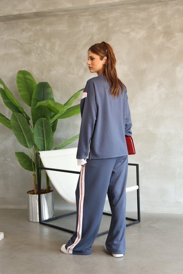 Garnili Biye Detaylı Oversize Geniş Paça Modal Kumaş Eşofman Takım