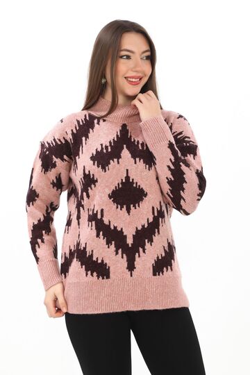 Oversize Örme Detaylı Balıkçı Yaka Yumuşak Triko Kazak