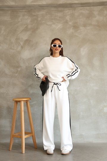 Şerit Detaylı Oversize Bol Paça Modal Kumaş Eşofman Takım