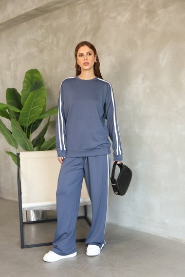 Şerit Detaylı Oversize Bol Paça Modal Kumaş Eşofman Takım