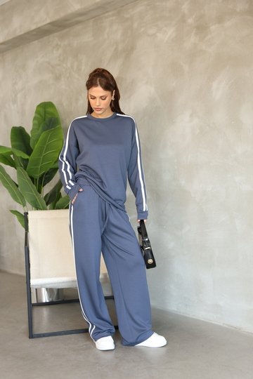 Şerit Detaylı Oversize Bol Paça Modal Kumaş Eşofman Takım