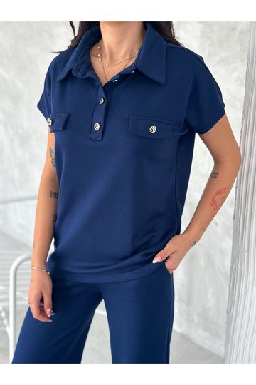 DÜĞMELİ POLO YAKA PAÇA YIRTMAÇLI MODAL KUMAŞ KISAKOL EŞOFMAN TAKIM