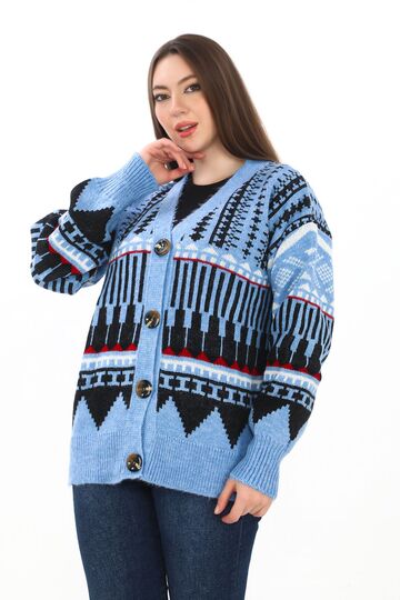 Oversize Düğmeli Örme Detaylı Triko Hırka