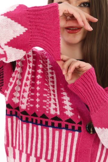 Oversize Düğmeli Örme Detaylı Triko Hırka