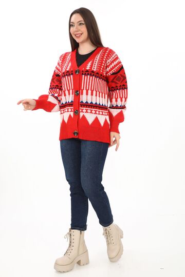 Oversize Düğmeli Örme Detaylı Triko Hırka