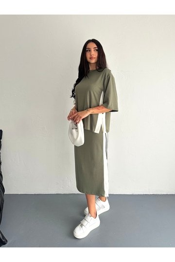 YIRTMAÇLI GARNİLİ YUMUŞAK DOKU MODAL KUMAŞ ETEKLİ TAKIM