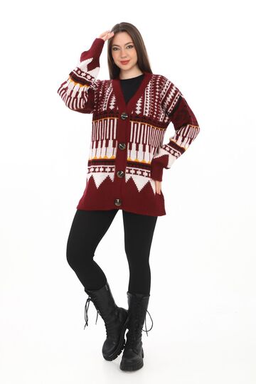 Oversize Düğmeli Örme Detaylı Triko Hırka