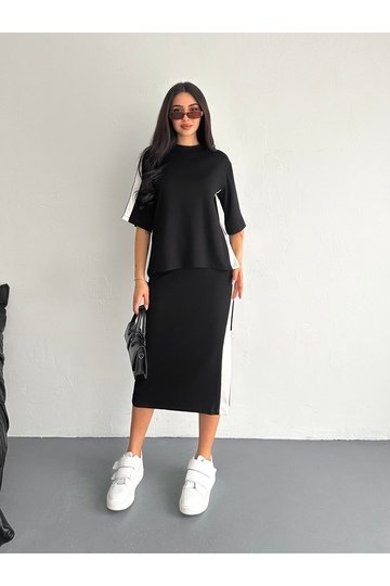 YIRTMAÇLI GARNİLİ YUMUŞAK DOKU MODAL KUMAŞ ETEKLİ TAKIM
