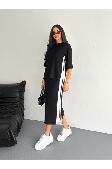 YIRTMAÇLI GARNİLİ YUMUŞAK DOKU MODAL KUMAŞ ETEKLİ TAKIM