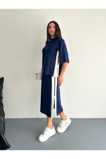 Yırtmaçlı Garnili Yumuşak Doku Modal Kumaş Etekli Takım