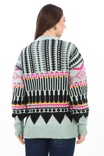 Oversize Düğmeli Örme Detaylı Triko Hırka
